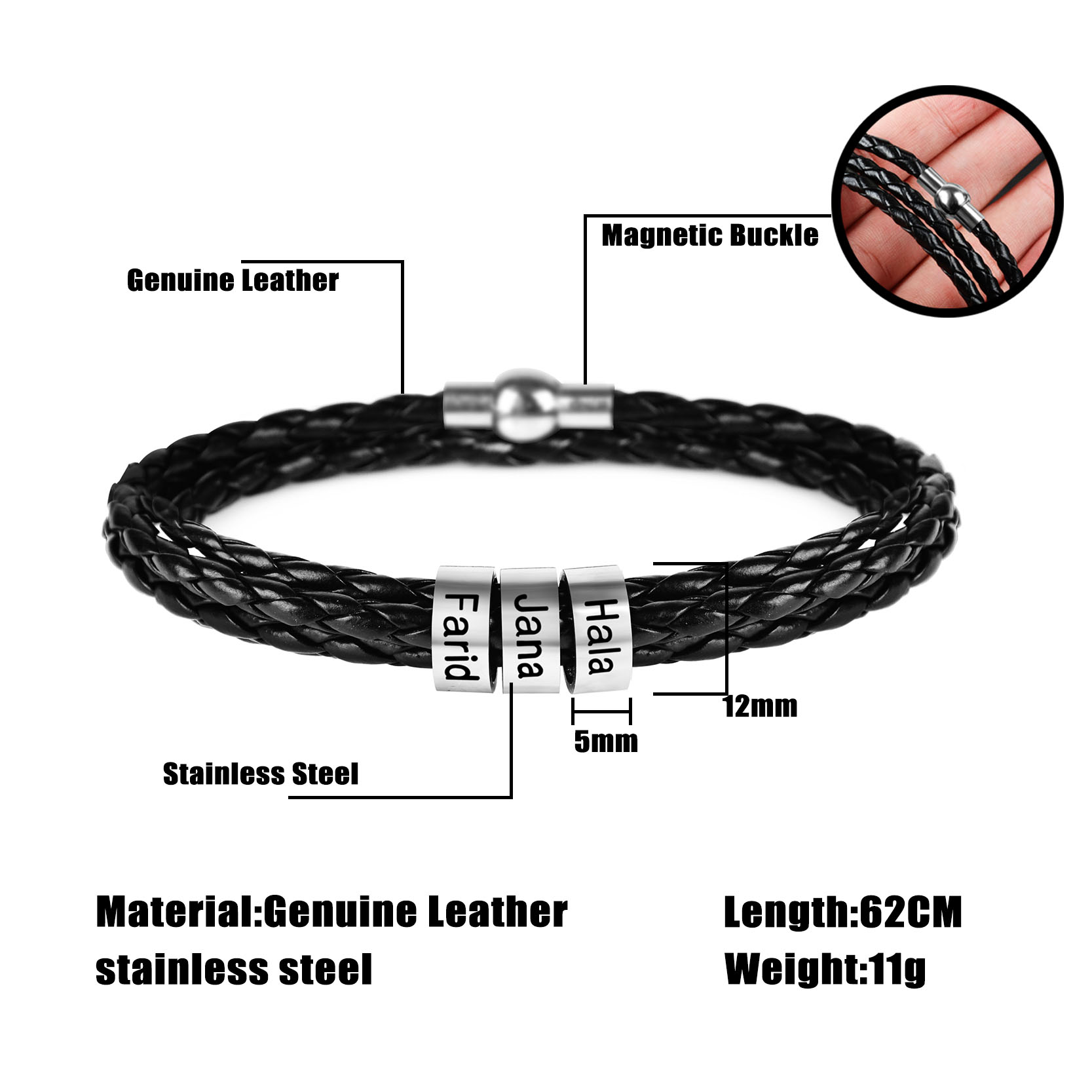 Men's Personalized Leather Bracelet